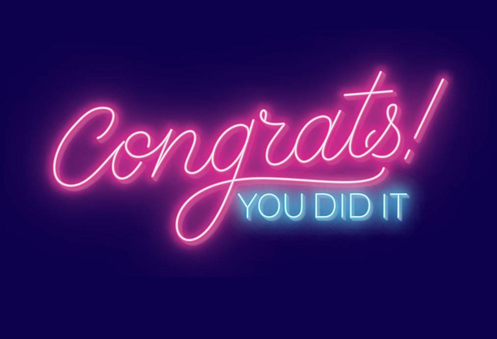 Pictura neon lights congratulations card featuring vibrant neon-themed design for celebrating special moments.